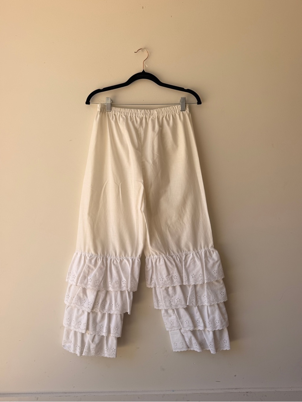 Women’s White Ruffle Eyelet Cotton Pants